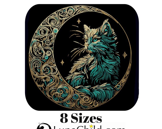 Stickdatei - AUFWENDIG - Katze im Mond "Marbel" - 8 Größen - LunaChild - für dunkle Stoffe