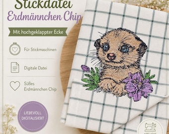 Stickdatei - Vollstick - Erdmännchen "Chip" - Für helle & dunkle Stoffe - 3 Größen -  ITH - Geschirrtuch - LunaChild