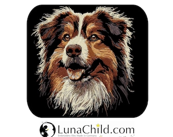 NEU AUFWENDIGE Stickdatei Border Collie braun "Quasto" Hund in Naturfarben  realistisch für dunkle Stoffe kommerzielle Nutzung LunaChild