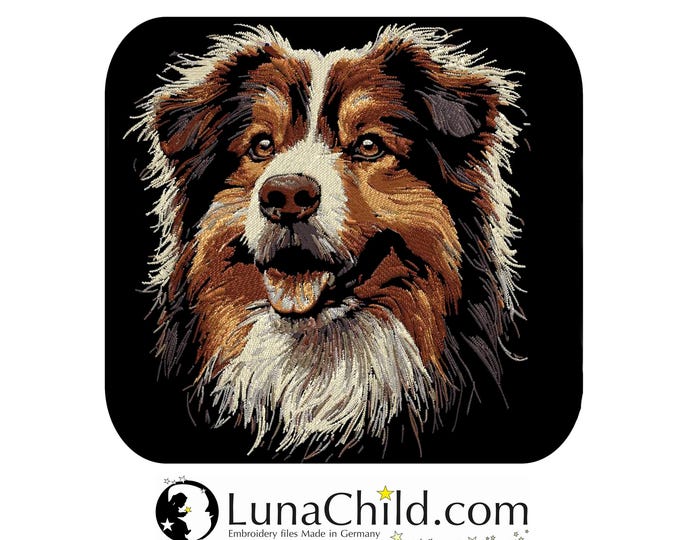 NEU AUFWENDIGE Stickdatei Border Collie braun "Quasto" Hund in Naturfarben  realistisch für dunkle Stoffe kommerzielle Nutzung LunaChild