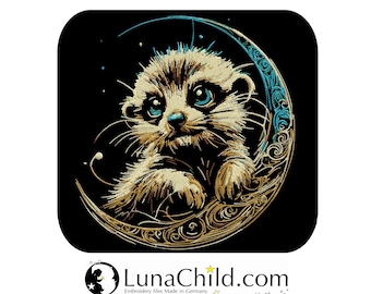 Stickdatei  - AUFWENDIG - Erdmännchen im Mond "Temo" - für dunkle Stoffe - in 8 Größen - LunaChild