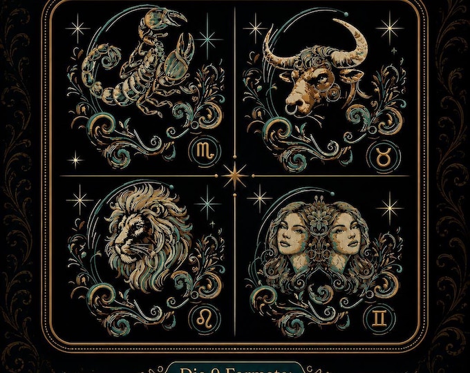 Zodiac Embroidery Design Bundle • Astrology Embroidery Files • 12 Zodiac Signs • No Jump Stitches • 4 Sizes • LunaChild