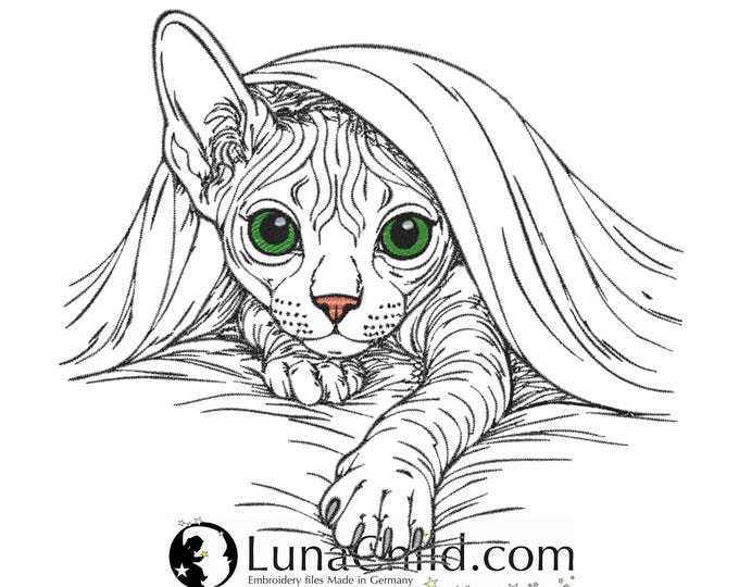 Stickdatei - Katze  - Sphynx - "Velvet" - in 8 Größen - für helle Stoffe - Embroidery Design Hairless Cat LunaChild