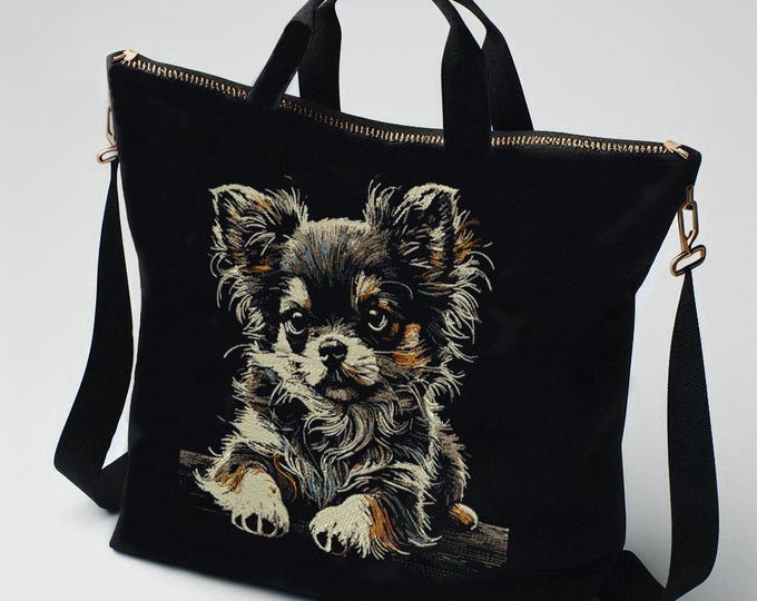 Stickdatei - AUFWENDIG -  Chihuahua Welpe Langhaar "Cesar" - für dunkle Stoffe - LunaChild
