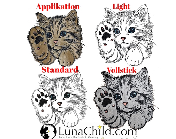 Stickdatei - Set - Applikation - Vollstick - Light - Standart  - Katze "Heidi" - für helle & dunkle Stoffe - in 10 Größen - LunaChild