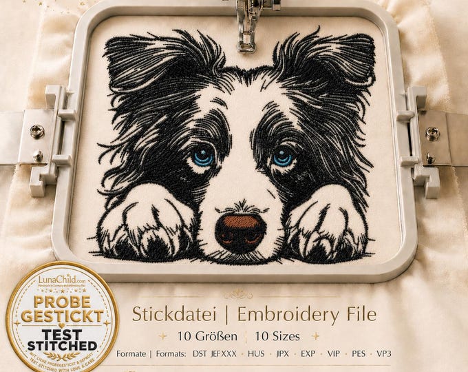 Border Collie Embroidery File "Vera" – Dog Embroidery Design – 10 Sizes