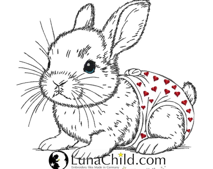 Stickdatei Hase "Hoppel" -  für helle Stoffe - LunaChild