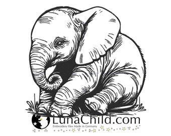 NEU Stickdatei Elefant "Cleo" sitzend realistisch kommerzielle Nutzung LunaChild