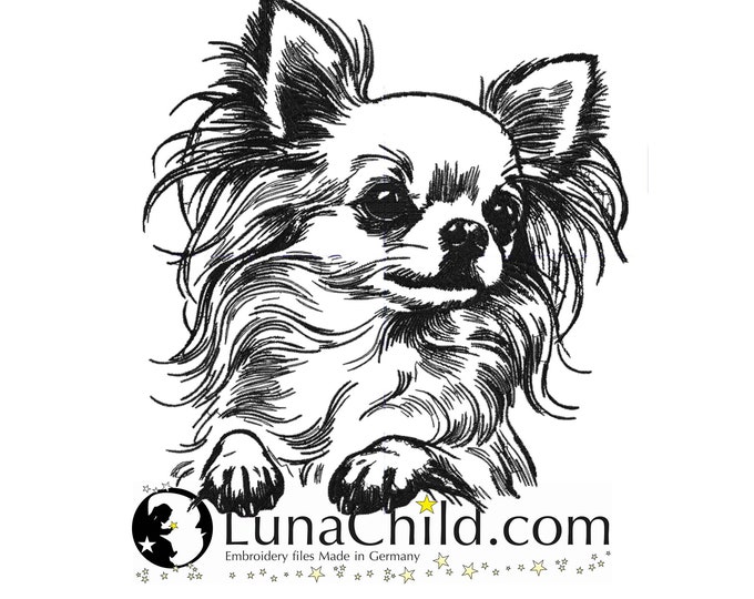 Neu Stickdatei Chihuahua langhaar "Betty" Hund realistisch kommerzielle Nutzung LunaChild