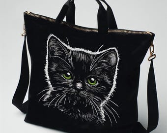 Stickdatei - AUFWENDIG - schwarze Katze "Enso" -  für dunkle Stoffe -  LunaChild