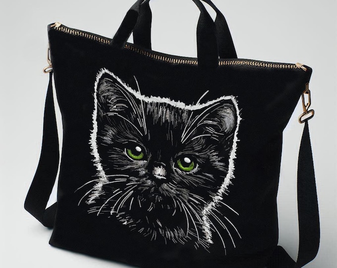 Stickdatei - AUFWENDIG - schwarze Katze "Enso" -  für dunkle Stoffe -  LunaChild