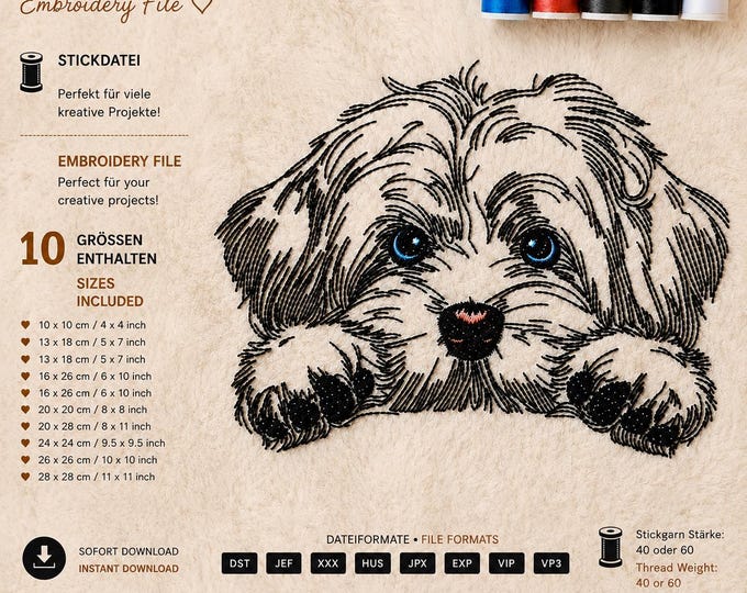 Havanese Embroidery Design "Summer" LIGHT – Dog Embroidery File – 2 Versions – 10 Sizes – LunaChild