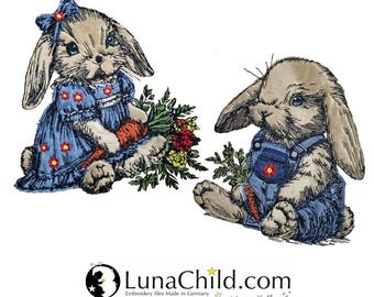 Set - Embroidery file - Applique Rabbit "Albert" - Boy - Rabbit "Wilma" - Girl - LunaChild Apli
