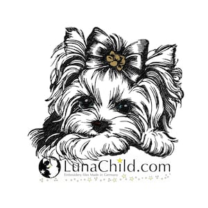 NEU Stickdatei Yorkshire Terrier &quot;Lisa&quot; mit Schleife Yorki Hund realistisch kommerzielle Nutzung LunaChild