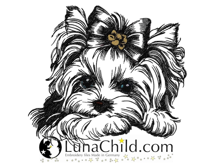NEU Stickdatei Yorkshire Terrier "Lisa" mit Schleife Yorki Hund realistisch kommerzielle Nutzung LunaChild