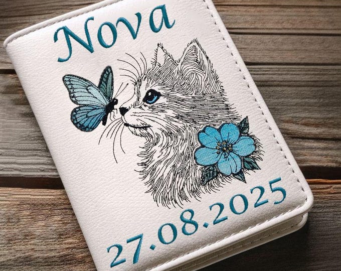 Stickdatei - Katze - Schmetterling - WENIGER STICHE - "Nova  - LIGHT - für helle Stoffe - in 10 Größen - LunaChild