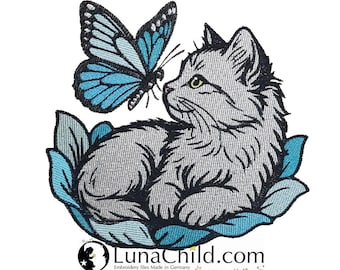 Stickdatei - Katze - Schmetterling - Vollstick - "Kiyomi" - Für helle & dunkle Stoffe - in 10 Größen - LunaChild