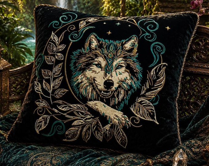 Stickdatei Wolf im Mond "Faolan" – Aufwendig & detailreich – Für dunkle Stoffe – 8 Größen – LunaChild Design