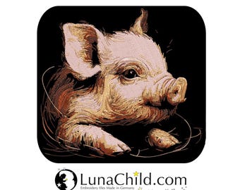 NEU Stickdatei Schweinchen "Nils" in Naturfarben  realistisch für dunkle Stoffe kommerzielle Nutzung LunaChild
