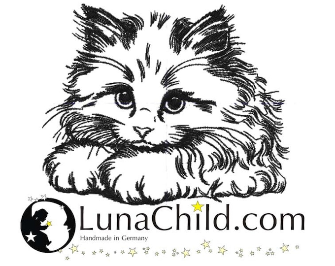Embroidery file cat kitten kitten "Coco" long fur realistic commercial use LunaChild