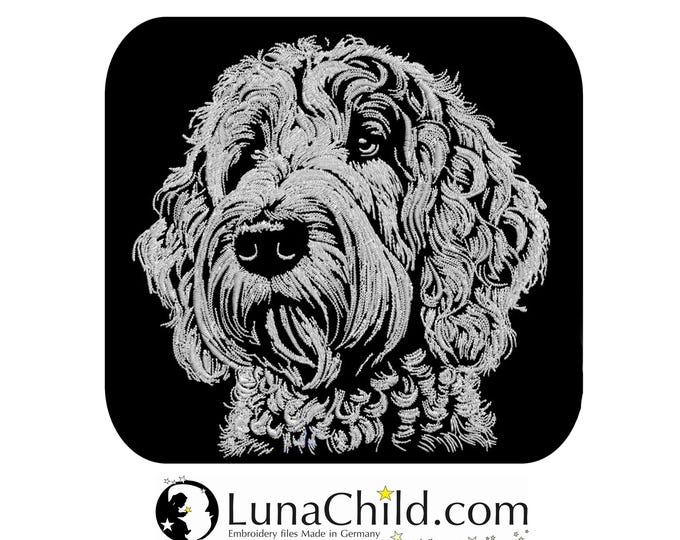 NEW Embroidery file Golden Doodle "Camilla" dog realistic for dark fabrics commercial use LunaChild