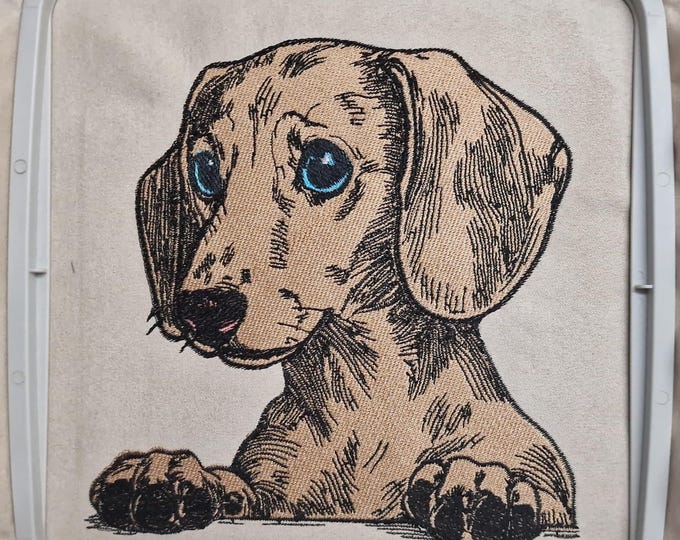 Dachshund Embroidery File “Izzy” – Dog Embroidery File – Dachshund Embroidery Design - Realistic Puppy Embroidery – 4 sizes – LunaChild