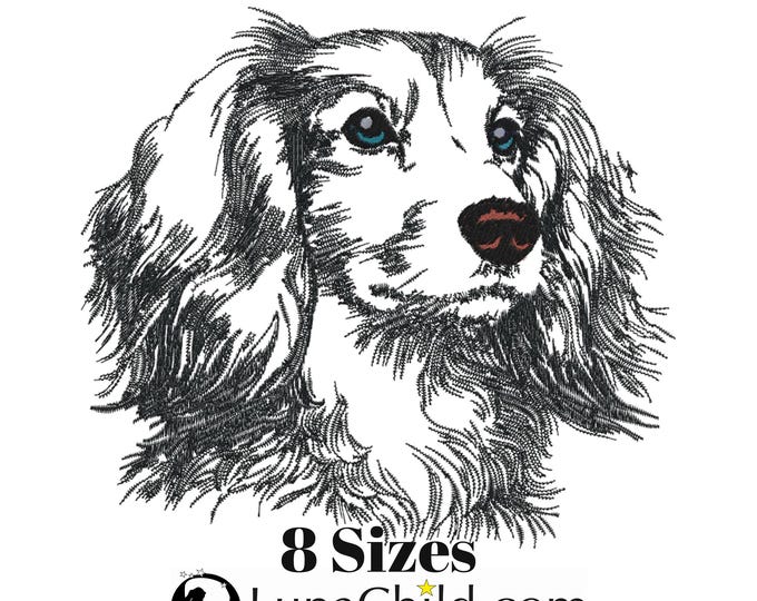 Stickdatei - Langhaar Dackel "Dana" Hund - in 8 Größen - für helle Stoffe - LunaChild