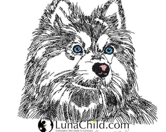 WENIGER STICHE - Stickdatei Alaskan Klee Kai  "Bilbo" LIGHT - für Helle Stoffe -  Hund LunaChild - 6 Größen -