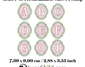 Stickdatei - Set Größe 1 Alphabet Präge Stickmuster - Buchstaben "A - Z" - geprägt - 7,30 x 9,00 cm ( 2,88 x 3,55 inches ) LunaChild
