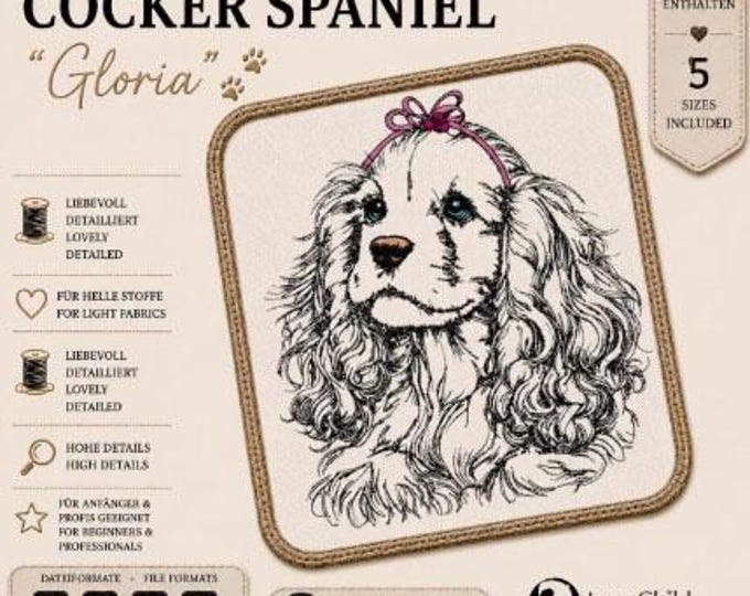 Cocker Spaniel Embroidery Design Gloria – Realistic Dog Portrait File – 5 Sizes – LunaChild