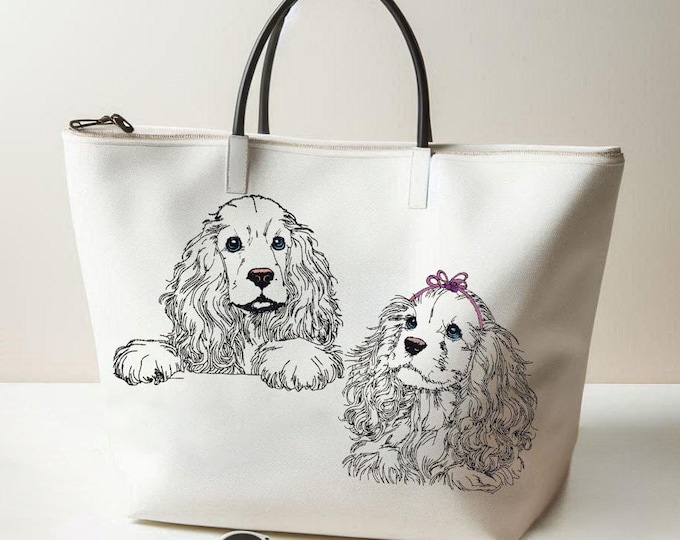 Set Stickdatei Cocker Spaniel "Gloria" & "Johann" - WENIGER STICHE - LIGHT - für Helle Stoffe -  Hund - 10 Größen -LunaChild