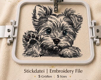Yorkshire Terrier Embroidery Design “Benny” | Realistic Yorkie for Light Fabrics | 5 Sizes