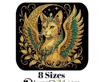 Stickdatei Sphinx Katze im Mond "Nubis" – Aufwendig & detailreich – Für dunkle Stoffe – 8 Größen – LunaChild Design