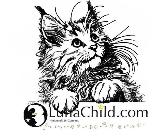Embroidery file Maine Coon cat kitten "Kiss" kitten paw realistic commercial use LunaChild