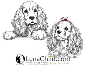 Stickdatei Set - Cocker Spaniel "Gloria" & "Johann" - für helle Stoffe - Hund - LunaChild