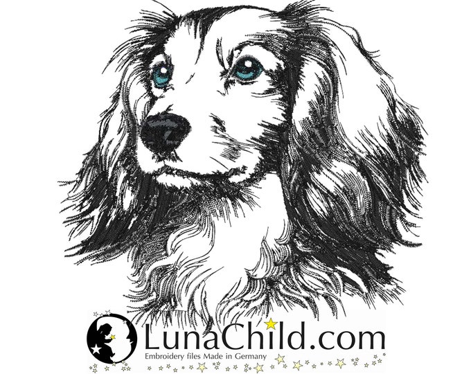 Embroidery file long-haired dachshund "Dana" dog peering realistic commercial use LunaChild