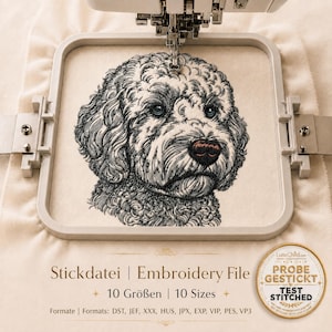 Goldendoodle Embroidery Design "Chooper" – Doodle Dog Embroidery File – Realistic Dog Machine Embroidery Pattern – 10 Sizes – LunaChild