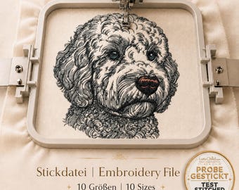 Goldendoodle Embroidery Design "Chooper" – Doodle Dog Embroidery File – Realistic Dog Machine Embroidery Pattern – 10 Sizes – LunaChild