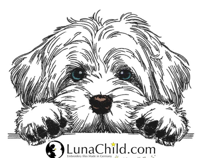 Embroidery file - Dog - Havanese "Summer" - in 8 sizes - for light fabrics - Havanese Dog Embroidery File, 8 Sizes - LunaChild