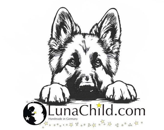 Embroidery file German Shepherd "Helli" dog peeking realistic commercial use LunaChild