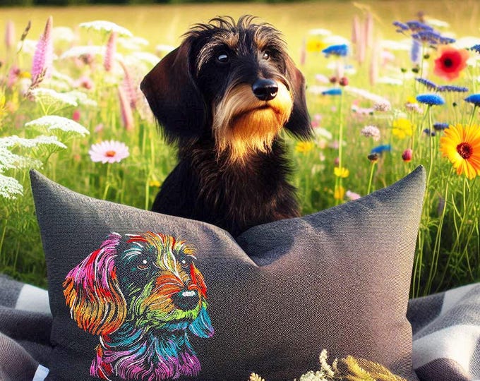 NEU AUFWENDIGE Stickdatei Rauhaardackel "Hexi"  Hund realistisch bunt kommerzielle Nutzung LunaChild für dunkle Stoffe