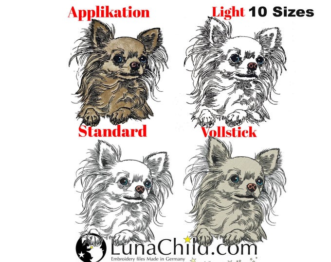 Stickdatei Set Applikation - Vollstick - Light - Standard  - Chihuahua "Betty" - für helle & dunkle Stoffe - in 8 bzw 10 Größen - LunaChild