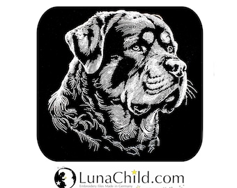 NEU Stickdatei Rottweiler "Fritzi" Hund realistisch für dunkle Stoffe kommerzielle Nutzung LunaChild