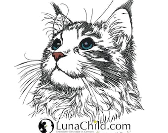 Stickdatei - Maine Coon Katze "Dani" für helle Stoffe - in 8 Größen - Kitten - LunaChild