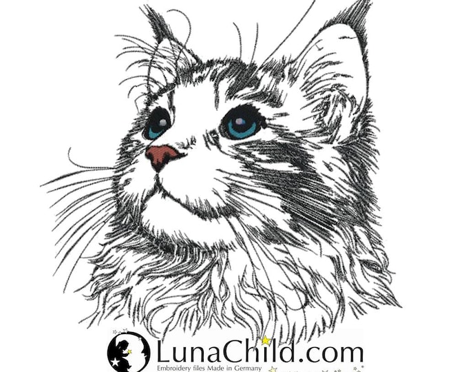Stickdatei - Maine Coon Katze "Dani" für helle Stoffe - in 8 Größen - Kitten - LunaChild