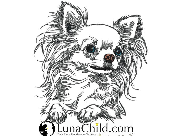 Stickdatei - Hund - Chihuahua langhaar "Betty" - in 8 Größen - für helle Stoffe - LunaChild