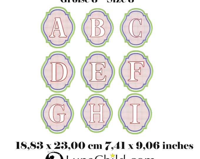 Stickdatei - Set Größe 8 Alphabet Präge Stickmuster - Buchstaben "A - Z" - geprägt -  18,83 x 23,00 cm ( 7,41 x 9,06 inches ) LunaChild