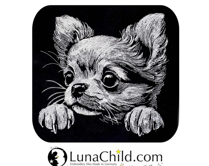Stickdatei Chihuahua Welpe "Eddy" Hund realistisch für dunkle Stoffe kommerzielle Nutzung LunaChild