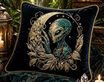 Stickdatei Alien im Mond "Grey" – Aufwendig & detailreich – Für dunkle Stoffe – 8 Größen – LunaChild Stickmuster