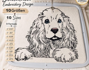 Cocker Spaniel Embroidery Design “Johann” | LIGHT Dog Embroidery for Light Fabrics | 10 Sizes | 2 Versions